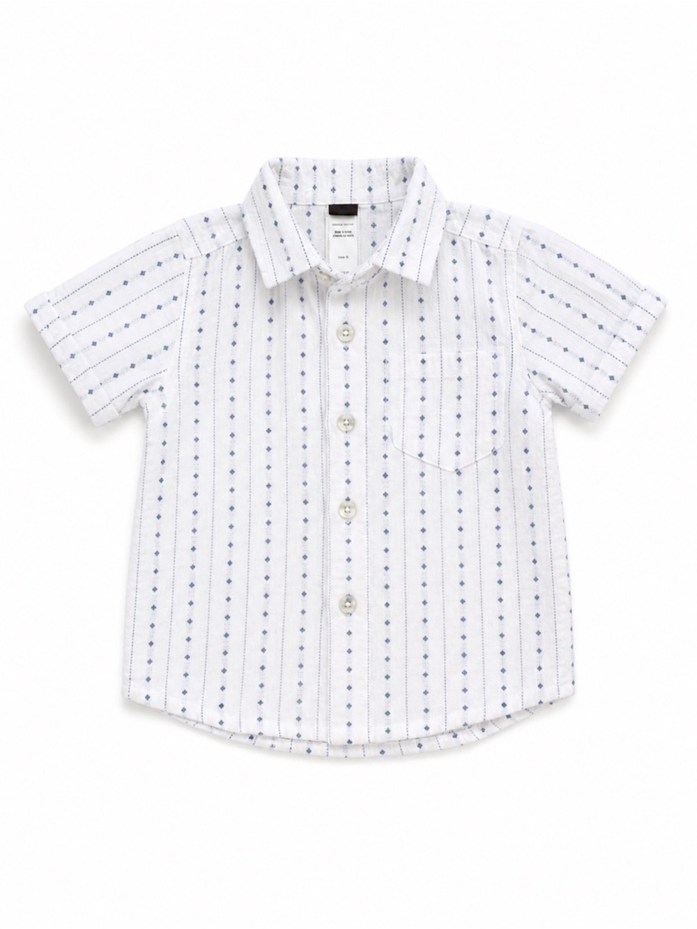 Tea Collection Kids Button-Front Short Sleeve Shirt - White with Blue Pattern
